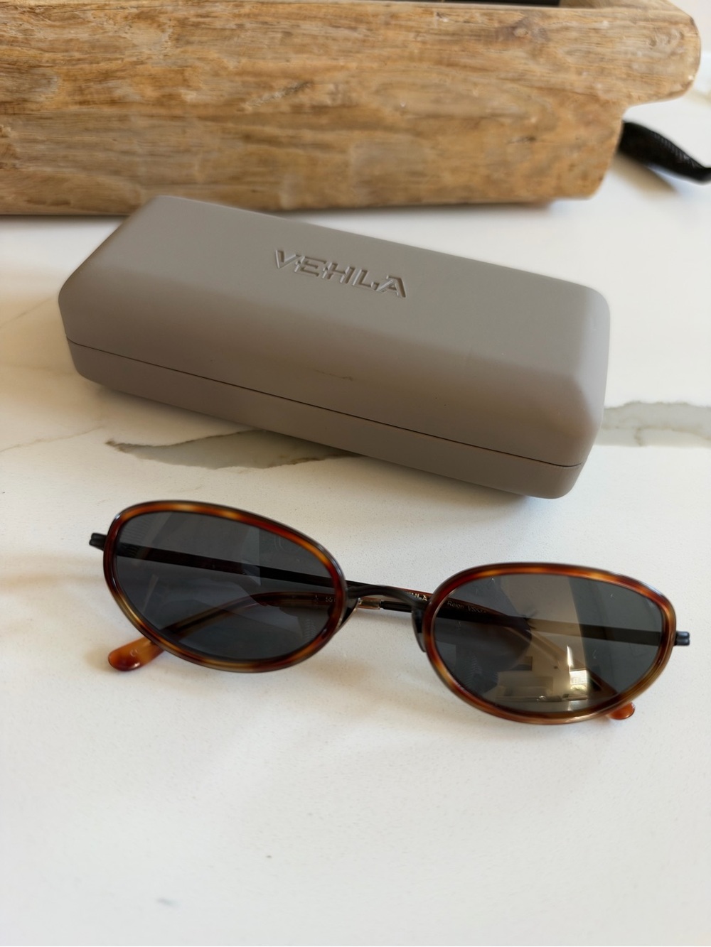 VEHLA Reign Tortoiseshell Oval Sunglasses with Dark Lenses